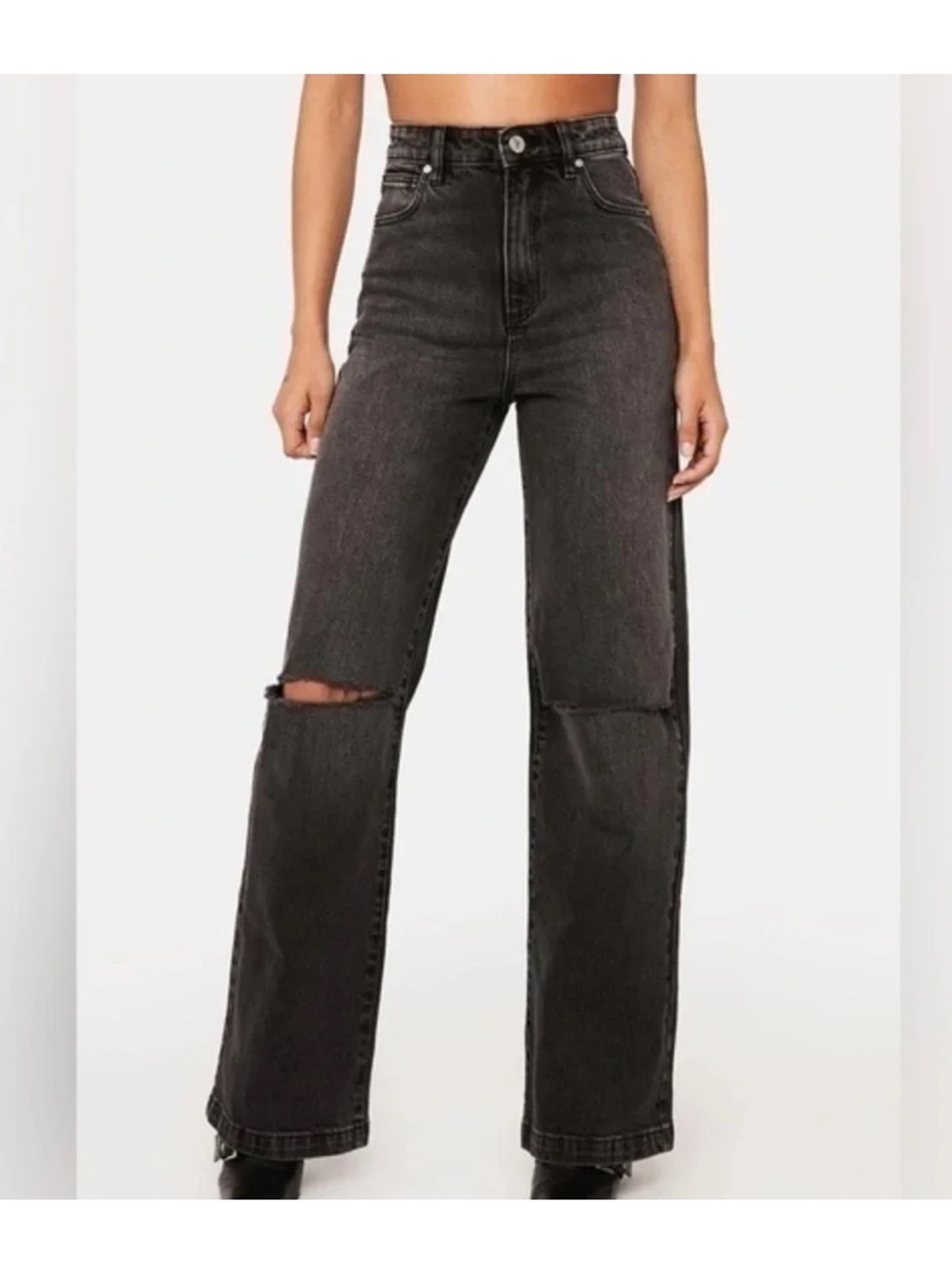 Abrand ‘94 High Women's Black Wide-Leg Jeans with Knee Distressing